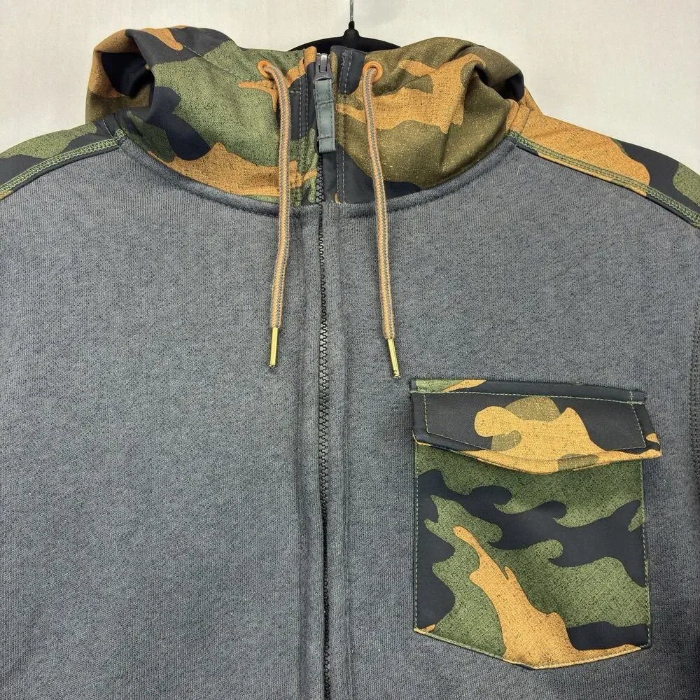 Billabong Men’s Small Fleece Jacket Gray Camo Hooded Full Zip Outdoor